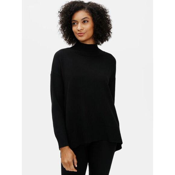Eileen Fisher Merino Mock Neck Top in Regenerative Wool Black size M Orig. $278 - Picture 2 of 11